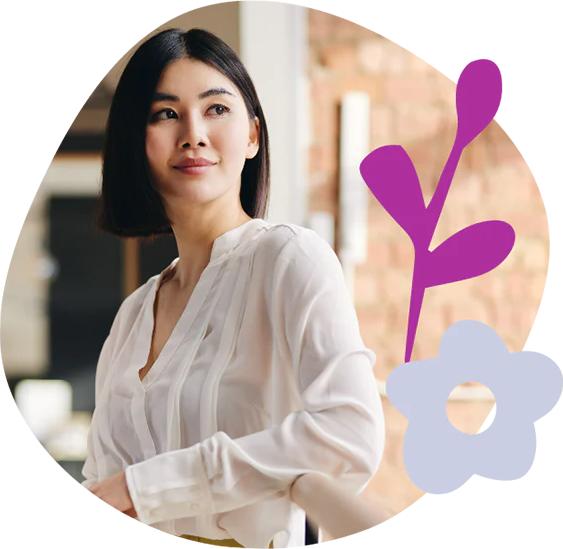 Content woman leaning against a rail