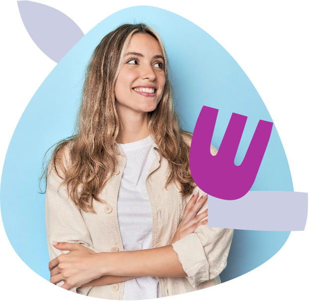 Happy woman looking to the right